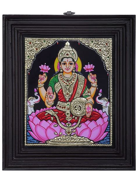 Goddess Gajalakshmi Tanjore Painting Traditional Colors With K Gold