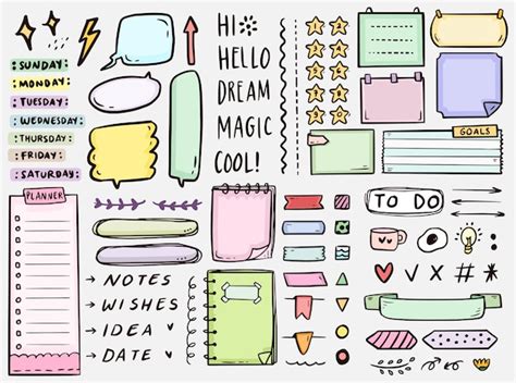 Premium Vector Cute Bullet Journal Notes To Do List Drawing Doodle