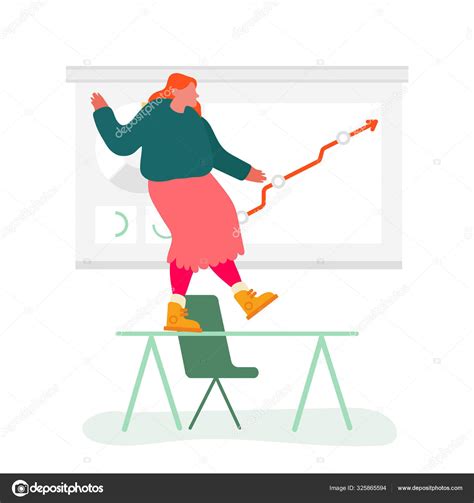 Business Woman Dancing On Office Desk At Growing Arrow Diagram Happy