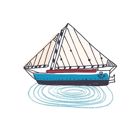 Premium Vector Doodle Drawing Of Elegant Ship Sailing Boat Or Yacht