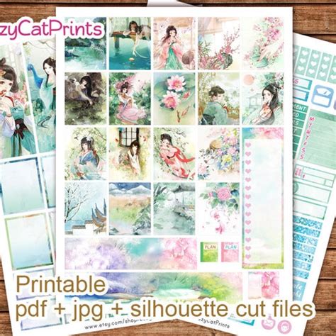 Japanese Dolls Printable Planner Stickers Erin Condren Etsy