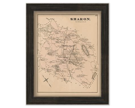 Town of SHARON, Massachusetts 1876 Map - Replica or GENUINE ORIGINAL