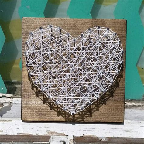 String Art Heart In White On Stained Wood Unique T Idea By Na Aftcra