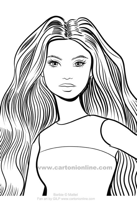 Dibujo Para Colorear De Barbie Fashionista Con Pelo Largo Y Top A Rayas