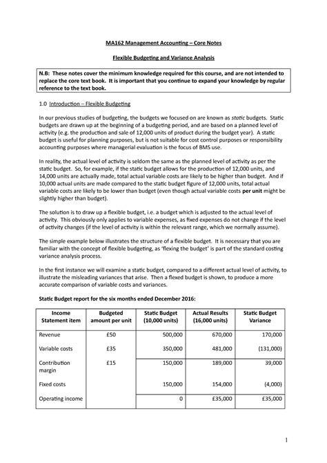 Flexible Budgeting And Variance Analysis Notes Ma162 Management