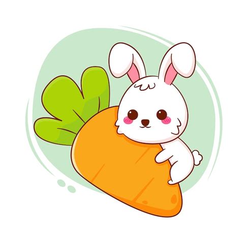 Premium Vector Cute Cartoon Character Of Bunny Hugging Big Carrot