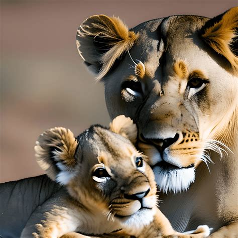 Baby Lion With Mother