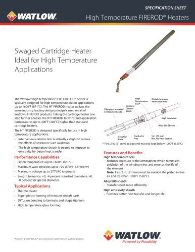 FIREROD Cartridge Heaters Watlow Electric Manufacturing Company