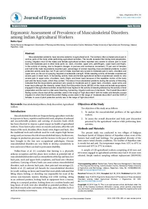 Pdf Ergonomic Assessment Of Prevalence Of Musculoskeletal Disorders