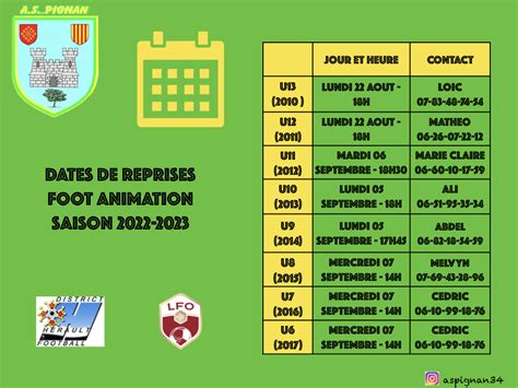 Dates De Reprises Club Football As Pignan Footeo