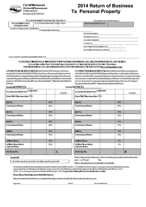 Return Of Business Tangible Personal Property Form City Of Richmond