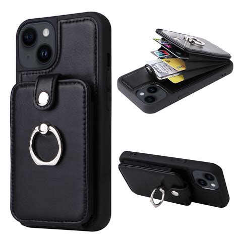 Dteck For Iphone 11 Case Wallet With Card Holder 360rotation Finger Ring Holder Kickstand Pu