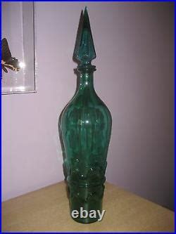 Rossini Italy Green Glass Decanter Mid Century Vintage Art Genie