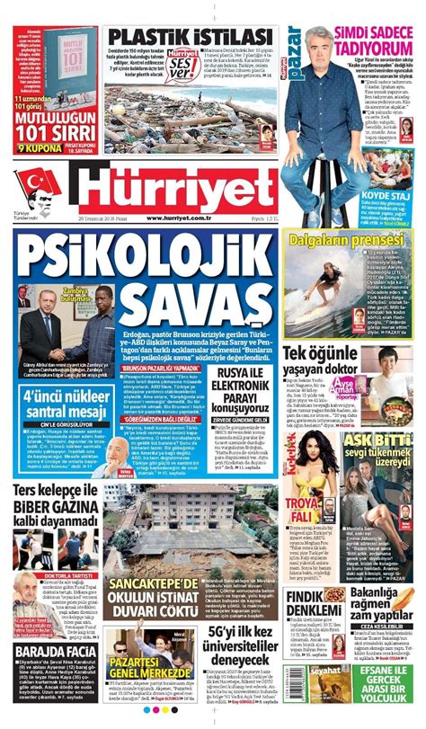 Gazete manşetleri 28 Temmuz 2018 Hürriyet Posta Fanatik Internet