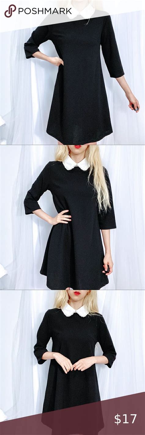 Faux Pearl Peter Pan Collar Black Mini Dress Mini Black Dress Mini