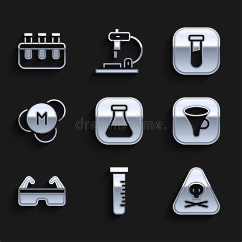 Set Test Tube And Flask Triangle Warning Toxic Funnel Or Filter