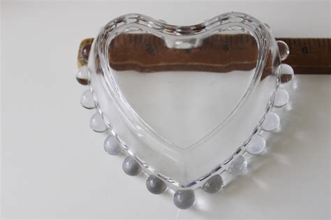 Imperial Candlewick Pattern Vintage Heart Shaped Trinket Ring Dish W Beaded Edge