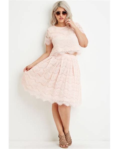 Forever 21 Plus Size Pleated Eyelash Lace Skirt In Pink Lyst