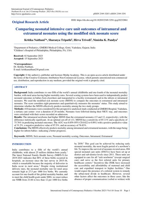 Pdf Comparing Neonatal Intensive Care Unit Outcomes Of Intramural And