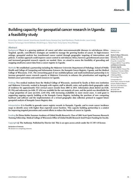 PDF Building Capacity For Geospatial Cancer Research In Uganda A