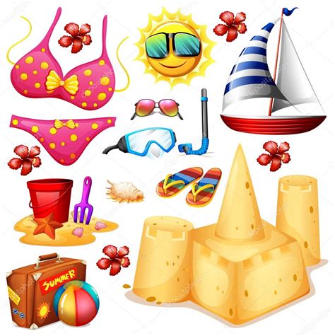 Summer Set With Bikini And Sandcastle Stock Vector By Blueringmedia