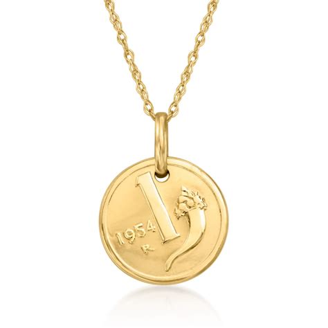 Italian 14kt Yellow Gold Mini Replica Lira Coin Pendant Necklace Ross