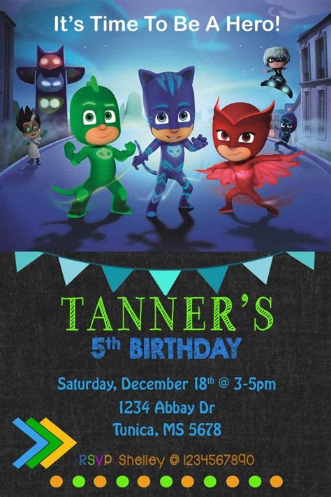 Pj Masks Invitation Pj Masks Birthday By Myuniqueinvites On Etsy Pj