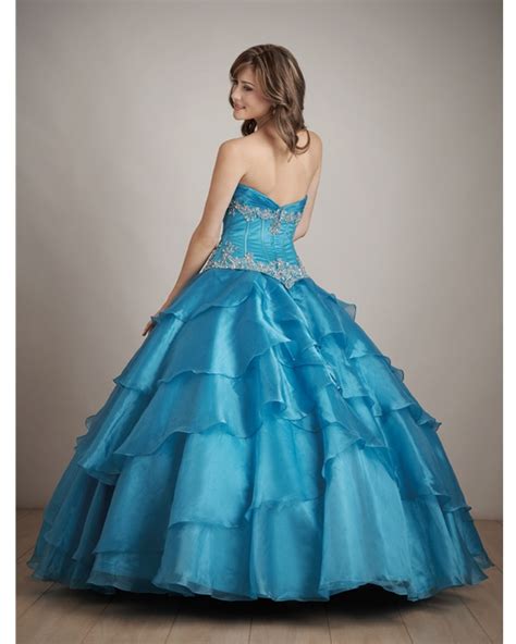 Hot Sale Ball Gown Sweatheart Strapless Floor Length Blue Tiered Quinceanera Dress With Embroidery