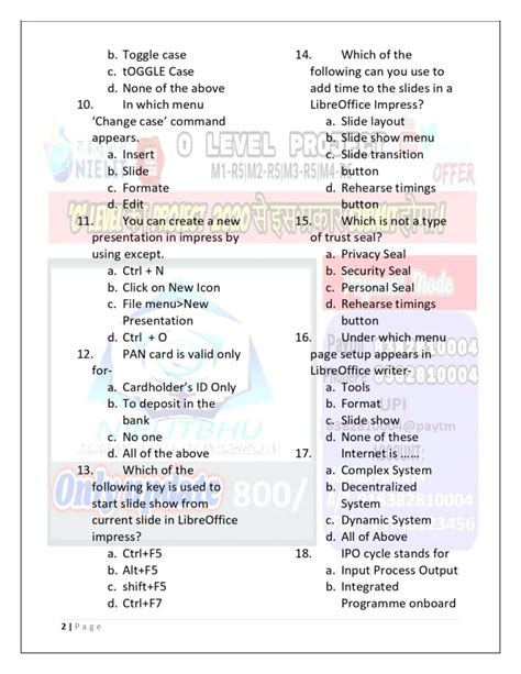 O Level M1r5 Mcq Practice Set Pdf Jan 2023 Nielitbhu Shop