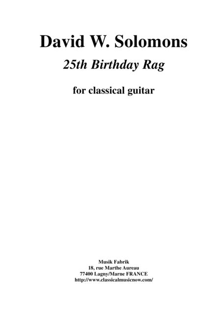 David W Solomons Th Birthday Rag For Classical Guitar By David W