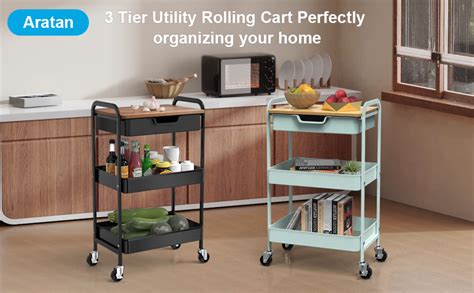 Amazon Aratan Tier Rolling Cart With Drawer Metal Utility Cart