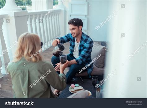 Chilling On Balcony Top View Couple Stock Photo 1482479921 Shutterstock