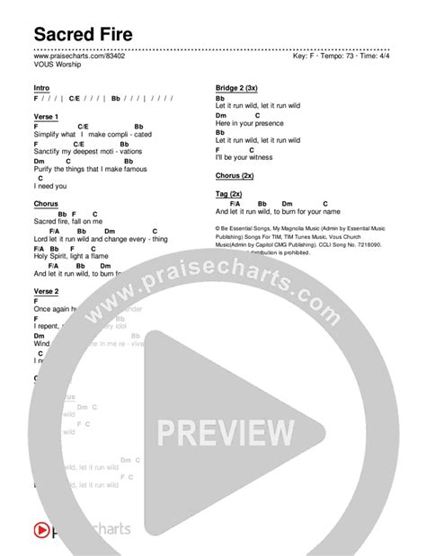 Sacred Fire Chords Pdf Vous Worship Praisecharts