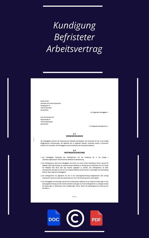 Kündigung Befristeter Arbeitsvertrag Muster WORD PDF