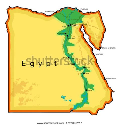 Egypt Map Rivers Roads Cities Hand Stock Illustration 1796808967