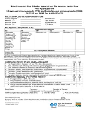 Fillable Online Intravenous Immunoglobulin IVIG And Subcutaneous