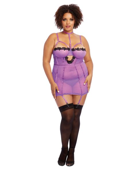 Dreamgirl Plus Size Stretch Mesh And Venise Lace Garter Slip