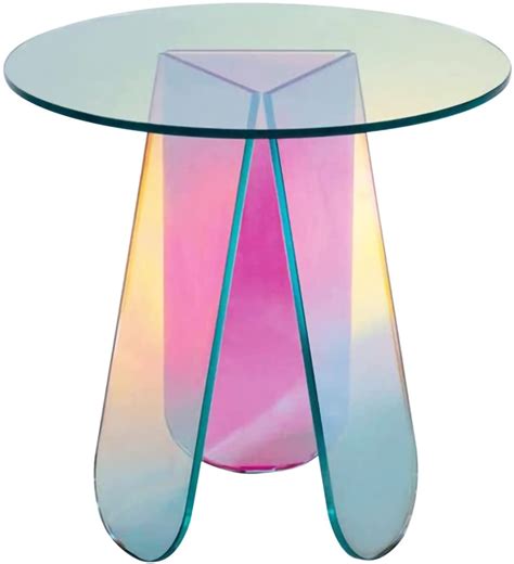 Acrylic Rainbow Color Coffee Table Iridescent Glass End Table Round Side Table Modern Accent Tv