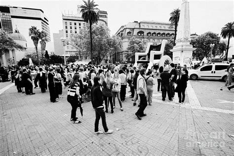 Public Protest And Demonstration Plaza De Mayo Main Square Downtown Buenos Aires Argentina