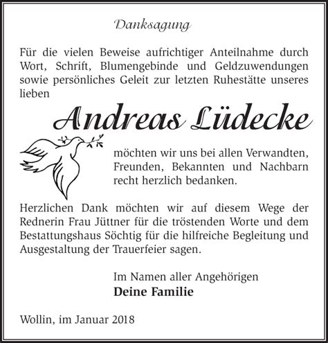 Traueranzeigen Von Andreas L Decke M Rkische Onlinezeitung Trauerportal