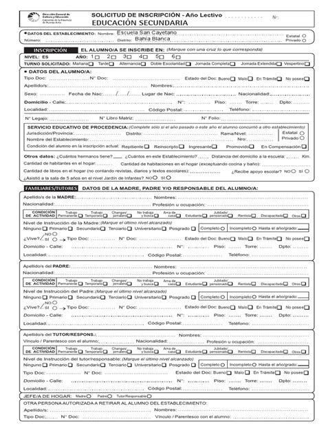 Ficha Inscripción Secundaria Educación Secundaria Cirugía