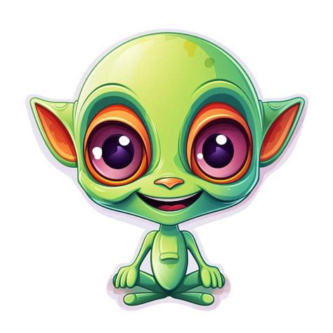 Cartoon Green Alien With Big Eyes And Big Eyes Sitting On The Ground