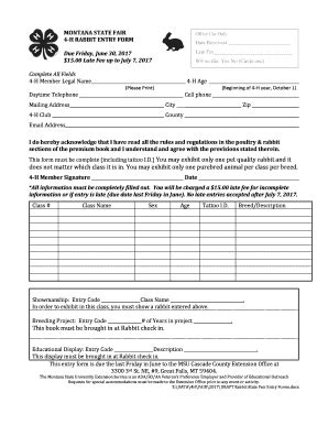 Fillable Online Msuextension Rabbit Entry Form Montana State