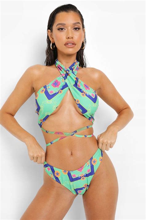 B34G032 DÓŁ OD BIKINI FIGI ZIELONE WZÓR BOOHOO 36 13837608229 Allegro pl