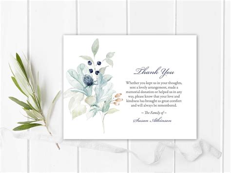 Bereavement Funeral Thank You Card Customized With Your Wording