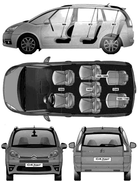 2007 Citroen C4 Picasso Minivan V3 Blueprints Free Outlines