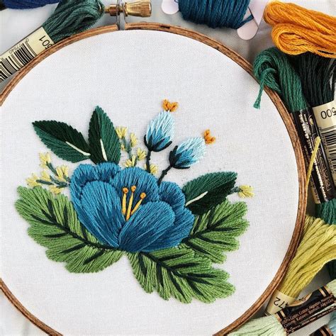 Blue Floral Embroidery Pattern Beginner Embroidery Pdf Etsy Artofit