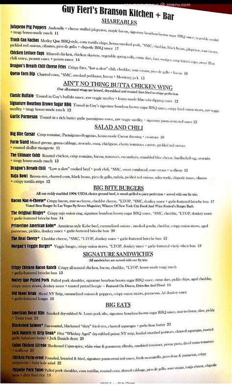 Menu at Guy Fieri's Branson Kitchen + Bar, Branson