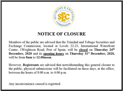 Ttsec Notice Of Closure Ttsec