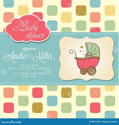 Beautiful Baby Shower Card Template With Golden Glittering Details